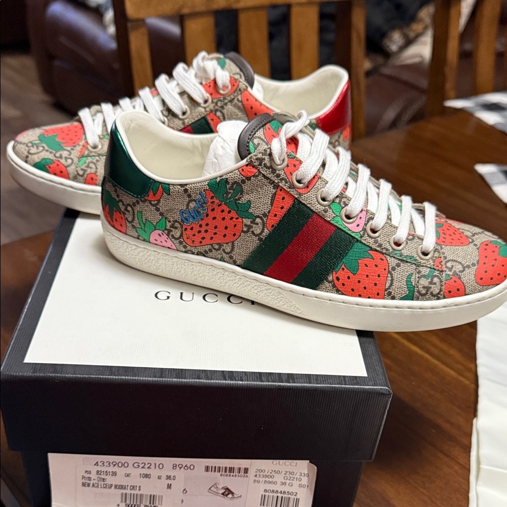 Gucci Strawberry Print Sneakers - Red, Green, White - Picture 3 of 6